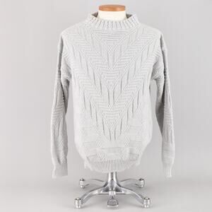 Vintage 90s Gray Mockneck Chunky Knit Pullover Sweater Men's Medium - Large